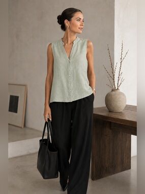 Francesca Bettini Linen Lace Blouse M Italy Lagenlook Coastal Top minimalist B